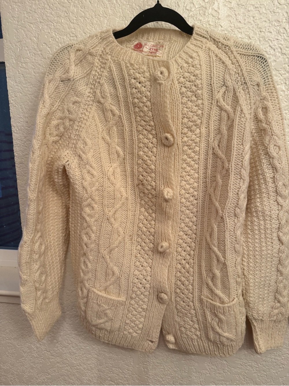 VTG Cyril Cullen Classic 100%Irish Wool Cream Cable Women's Sweater flaw S/Med